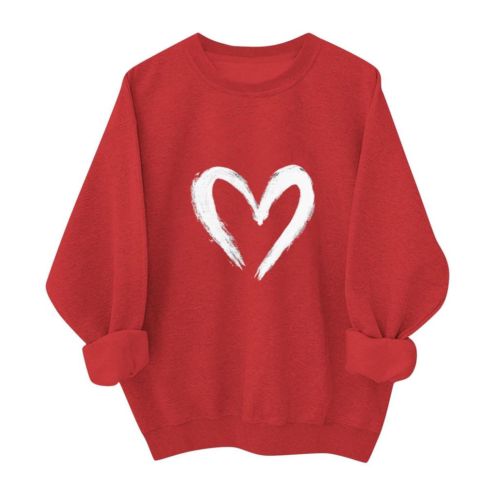 Ladies' Casual And Fashionable Round Neck Top With Valentines Print Hooded T-shirt Long Sleeved Sweatshirt