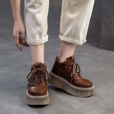 Женские туфли на шнуровке из натуральной кожи, ретро, на толстой подошве, универсальные, удобные, на плоской платформе