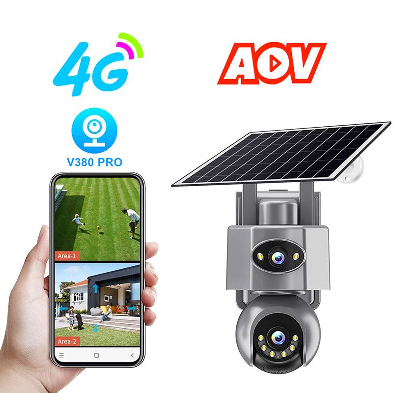 V380Pro AOV Солнечная 4G Уличная Водонепроницаемая 360-градусная Удаленный Мониторинг Бинокулярная Камера