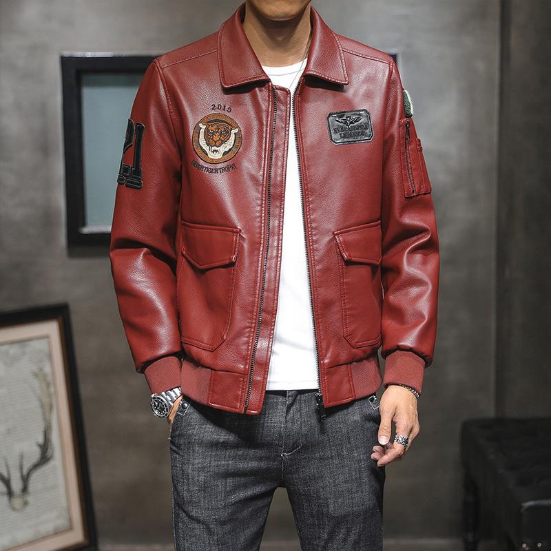 Leather Jacket for Men, Autumn New Casual Trendy Embroidered Leather Jacket, Youth Creative Style, Distinctive Motorcycle Jacket, Men's Jacket