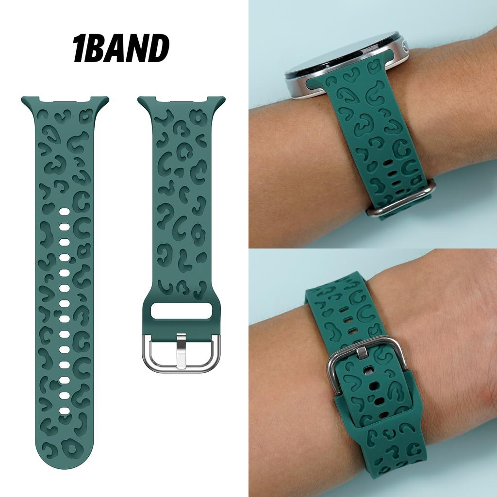 Силиконовый спортивный ремешок с леопардовым принтом для Samsung Watch8 Classic (40/44/46мм) Дышащая, влагостойкая раскладывающаяся застежка