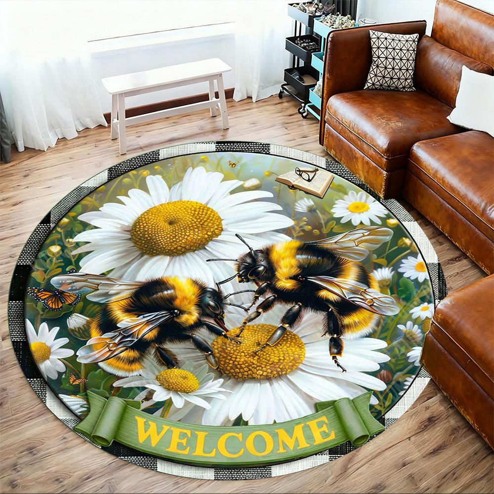 1PC Bumblebee Welcome Office Round Area Rug, Under Office Chairs Bedroom Living Room Home Decor, Carpet for Office -1110055