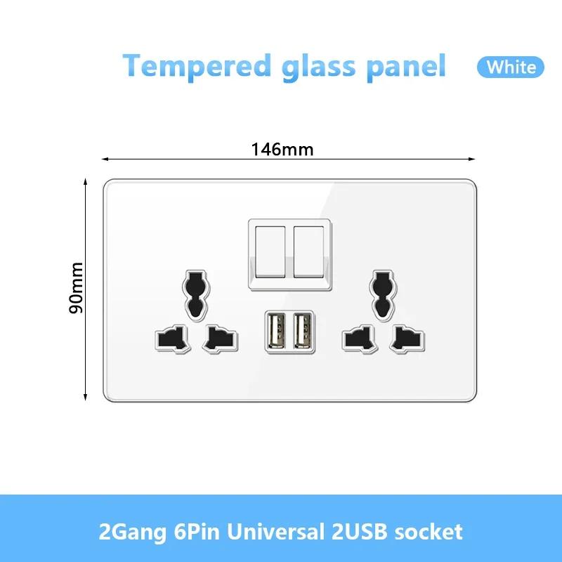 Стандарт Великобритании настенный светодиодный выключатель 2-позиционный розетка питания, 18 Вт быстрая зарядка универсальная двойная 3-контактная вилка USB Type-C стеклянная розетка