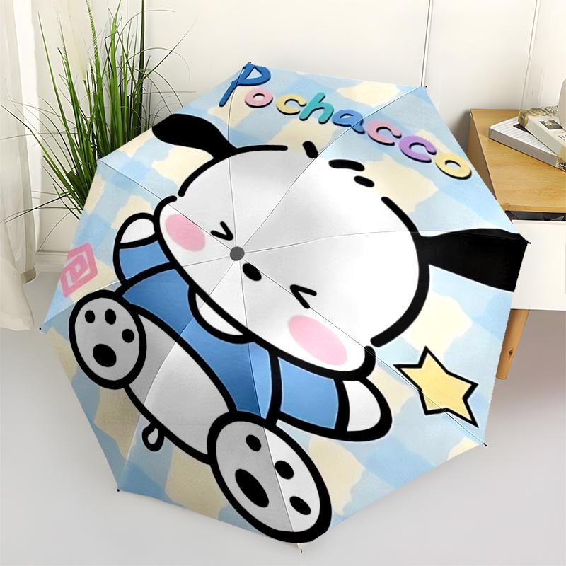 1pc Pochacco Automatic Folding Umbrella - Portable 3-Fold Design with 8-Bone Iron Frame, Perfect for Outdoor Use, Festive Gifts, Travel, Daily Use, Su