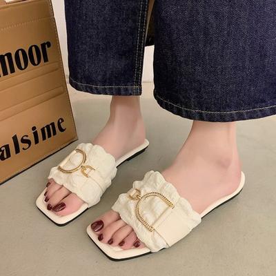 Большой размер 43 летние тапочки женские плоские роскошные брендовые стразы пряжка дизайн уличные пляжные шлепанцы сандалии брендовые шлепанцы обувь