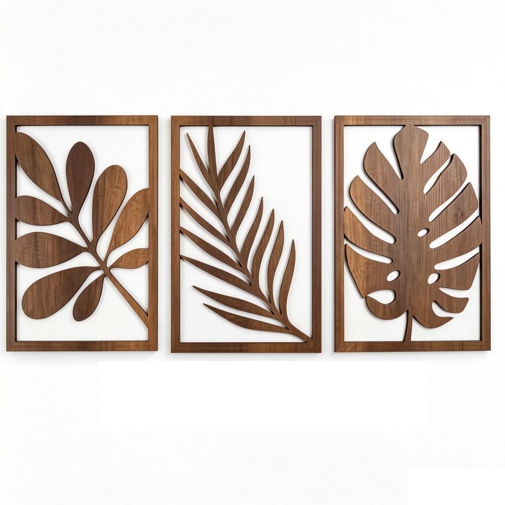3Pcs Farmhouse Wooden Tropical Leaves Wall Sign Rustic Plant Wall Ornament Indoor Home Decor