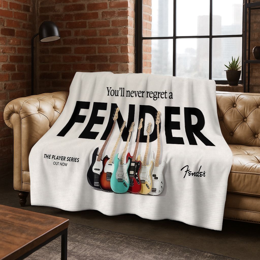 Fashion Fender Logo Guitar Music Instruments Art Flannel Blanket,Cozy Soft Throw Blanket for Home Bedroom Bed Sofa Cover Gift