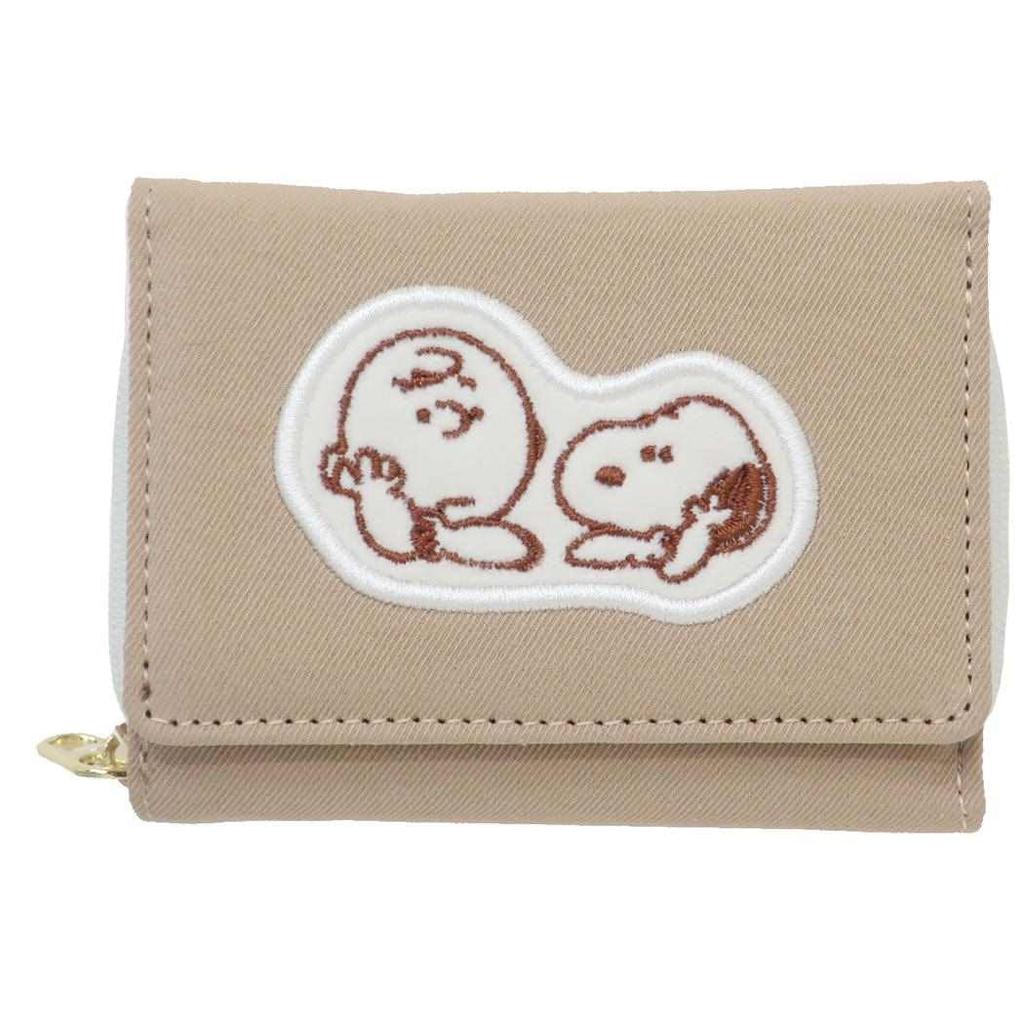 Snoopy Zipper Trifold Wallet Beige Applique SN&CB