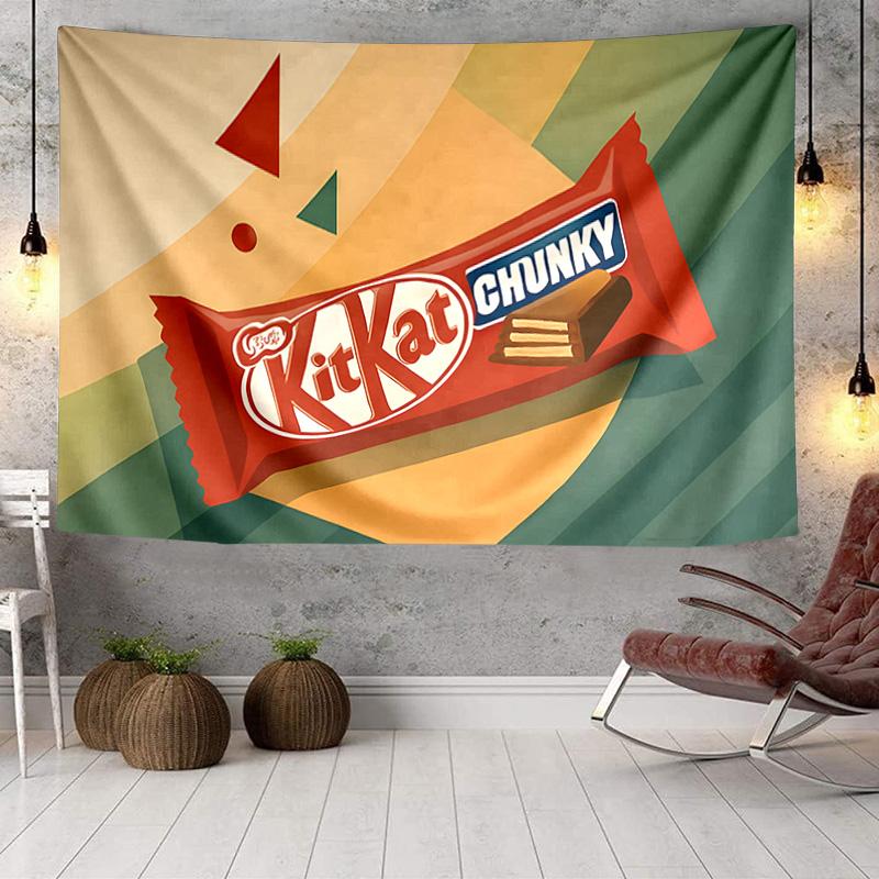 Гобелен с принтом KitKat, Настенный декор, Гостиная, общежитие, Большой настенный декор, Тканевый декор, Веер, Подарки на день рождения