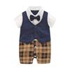 Formal Short Baby Clothes with Bow Shrine Visit Navy Blue with Check Mum&nny Romper, Sleeve, Boys' Tie, Spring/Summer, 0-24 Months, (Size 73, Pattern)