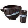 Ale-net Sake Set, Tokkuri and Ochoko (Sake Cup) Set, Approx. 11.5 X 9.5 X 8cm (H), 280ml, Black Ceramic, Mino Ware, Cold Sake Set