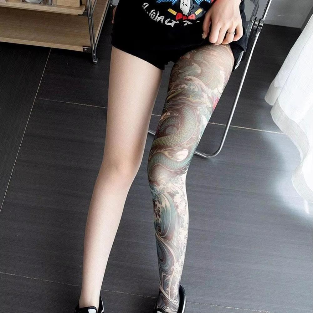 New Fake Tattoo Women's Sexy Printed Tights Perspective Leggings Peony Pantyhose Mesh High Pantyhose Summer