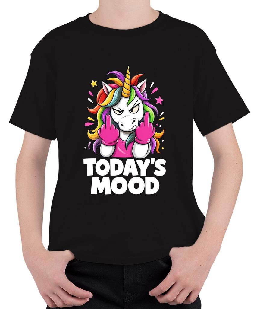 Today's Mood Unicorn Middle Finger Funny Evil Gift Sarcasm Kids T-Shirt