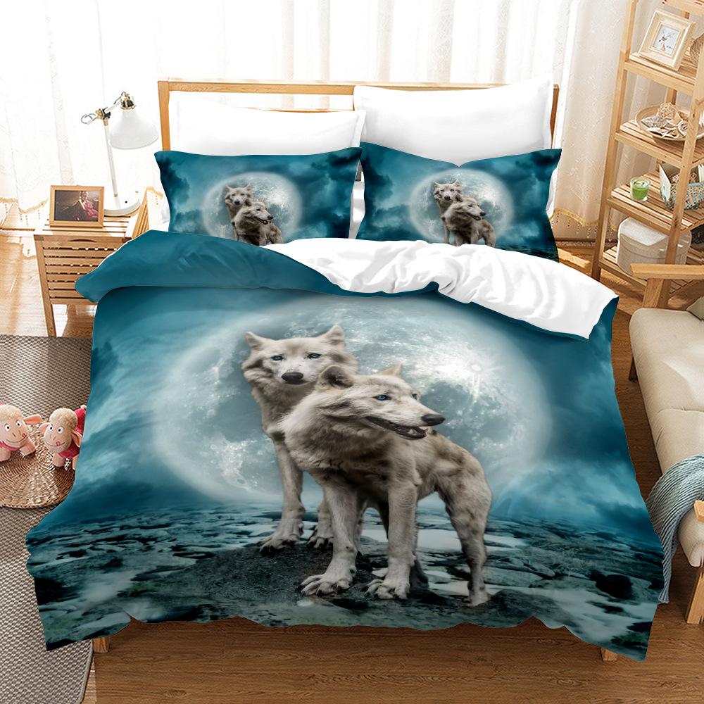 Пододеяльник с 3D рисунком волка, комплект постельного белья, пододеяльник, наволочка, 2 или 3 двуспальные кровати, односпальная кровать, полный размер, мягкая моющаяся молния, украшение для дома