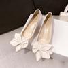 Fashion Thick-heeled Single-shoe Women in 2025, Comfortable, Shallow Mouth, Versatile, Low-heeled, Bow, Pointed Toe, Fashionable