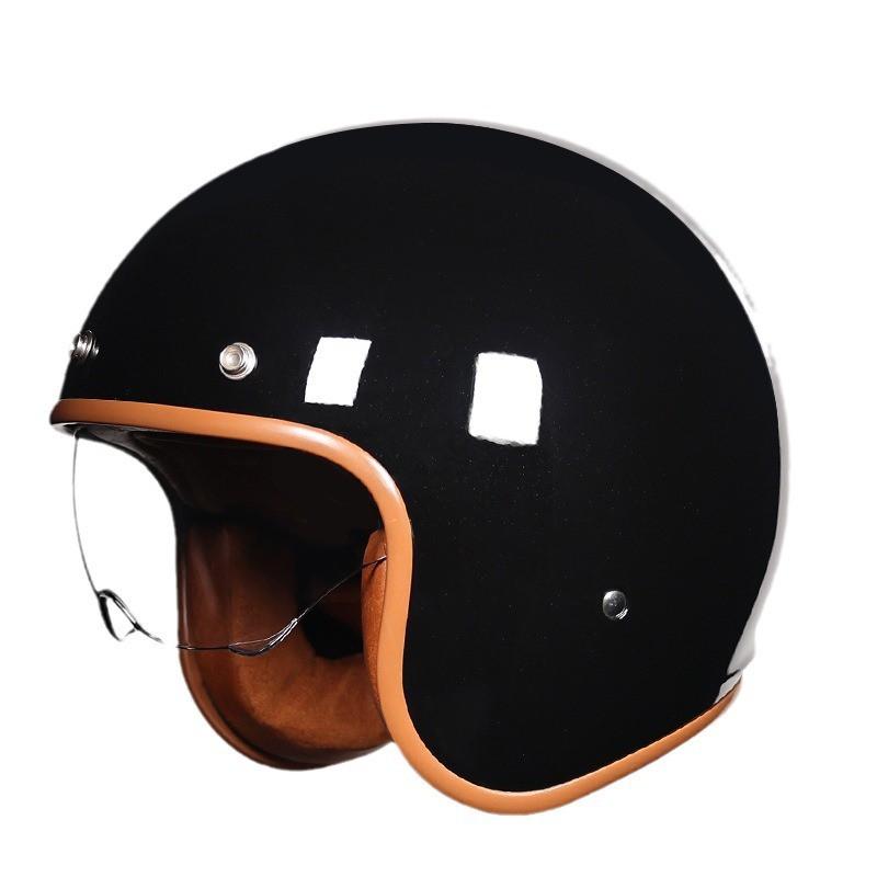 Vintage Style 3/4 Open Face Motorcycle Helmet Men Women DOT Approved Safety Headgear With Visor Matte Black Pearl White
