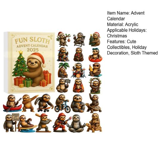 Sloth Advent Calendar Fun Christmas Decoration 24 Acrylic Sloth Collectibles 24-Day