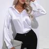 Elegant Satin Shirt Fashion Long Sleeve Women Clothing Casual Solid Silk Blouses Autumn Turn-down Collar Lady Tops
