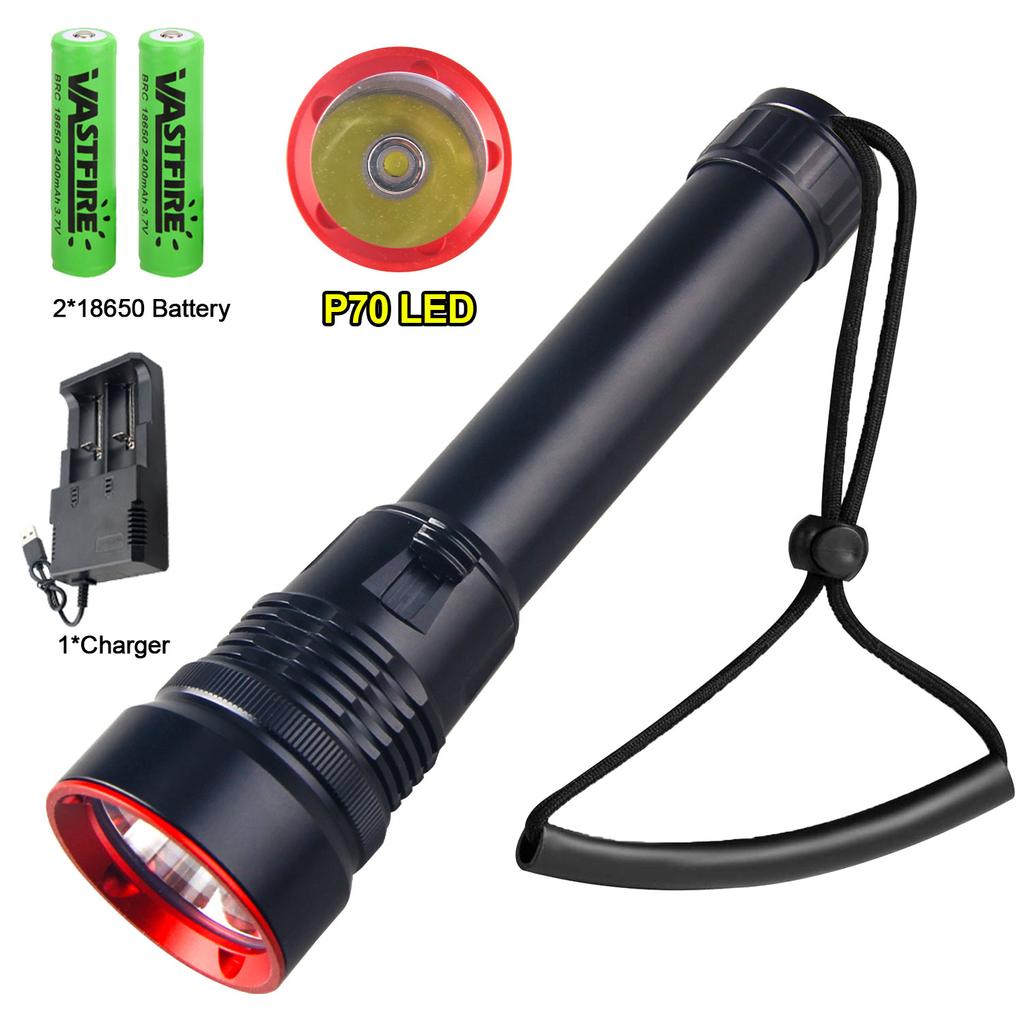 Powerful P70 Diving Flashlight IPX8 Underwater Lamp Professional Scuba Diving Torch 100M High Power LED Flashlights Fishing Lamp
