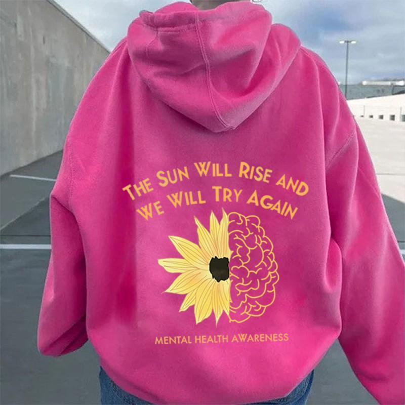 Womens Oversized Hooded Sweatshirt With Floral Print Loose Fit Long Sleeve Cotton Blend Casual Streetwear 2025