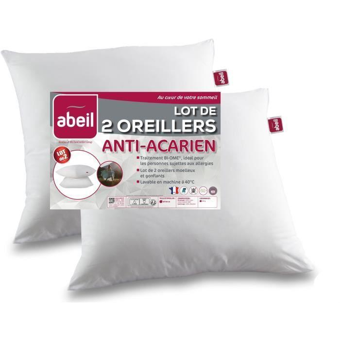 Set of 2 Anti-mite Pillows - 60 X 60 Cm - 100% Biome® Treated Cotton - ABEIL