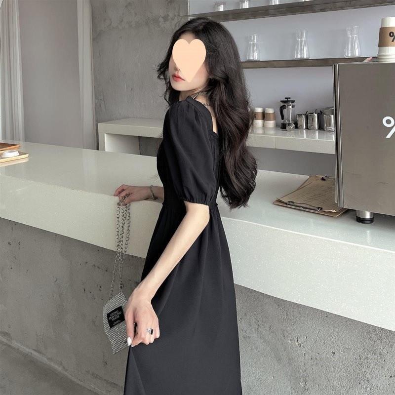 French Style Loose Fit Black Dress With Knit Fabric And Hood For Casual Women