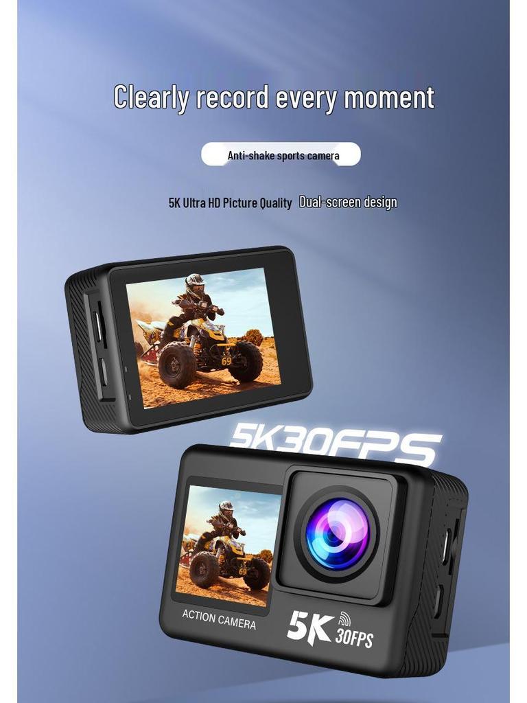 5K HD Sports Camera with Image Stabilization, Dual Color Screen & WiFi Remote for Outdoor Cycling