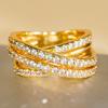 Trendy Noble Gold Color Cross Rings for Women Shining Cubic Zirconia Lady Wedding Party Anniversary Accessories Jewelry