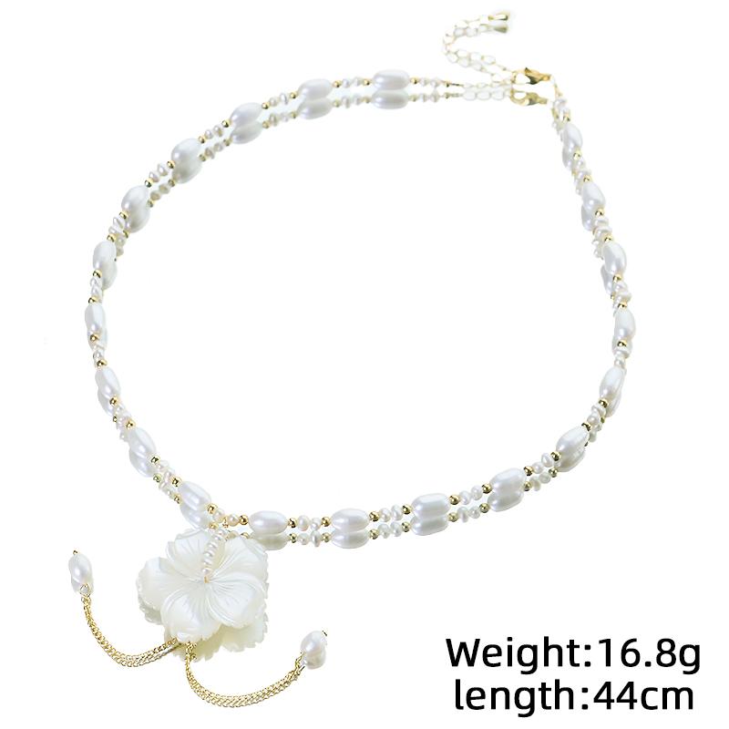 Natural Pearl Flower Shell Copper Bead Necklace Luxurious Design Fashion Classic Necklace Gift for Wife Women Jewelry GN0853