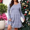 Plus Size Women's Gradient Print Casual Spring/Autumn Pocket Round Neck Long Sleeve Dress