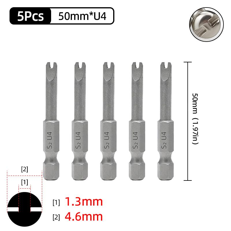 Набор бит для электрической отвертки с магнитным наконечником U-образной формы, шестигранник 1/4 дюйма, стальное сверло-наконечник U-образной формы S2, 50 мм U4 U5 U6 U7 U8