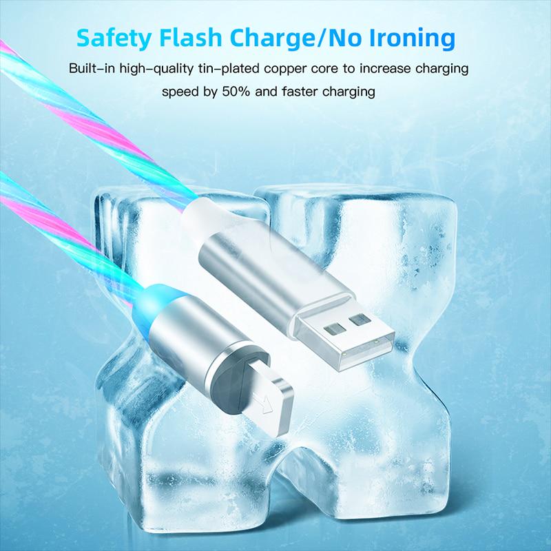 Магнитный светодиодный световой кабель Быстрая зарядка Магнит Micro USB Тип C Кабель светодиодный провод Шнур Type-C зарядное устройство