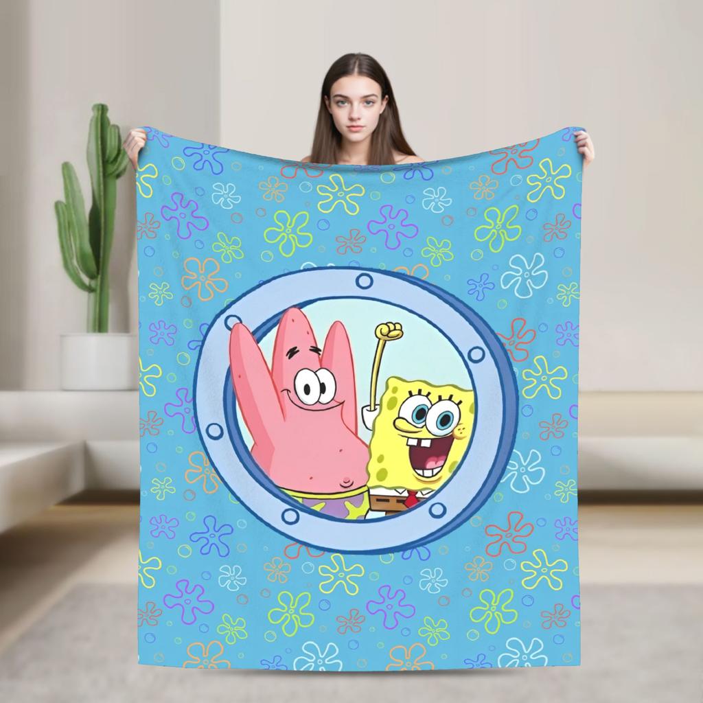 Cartoon Animated Blanket Cover SpongeBob SquarePants Fleece Throw Blankets Bedding Couch Portable Ultra-Soft Warm Bedspreads