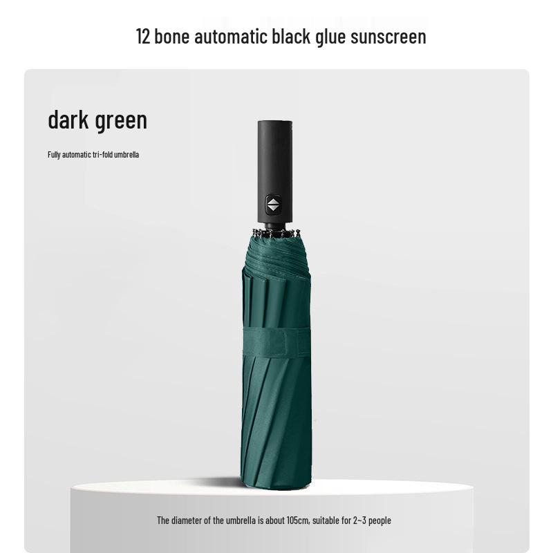 Большой автоматический ветрозащитный зонт: Двойное использование для солнца и дождя, солнцезащитный козырек с черным клеем