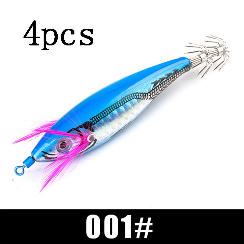 FTK 1pcs/4pcs Squid Bait Bait Shrimp Bait Swaying Luminous Squid Hook Light Fishing Tackle Fixture