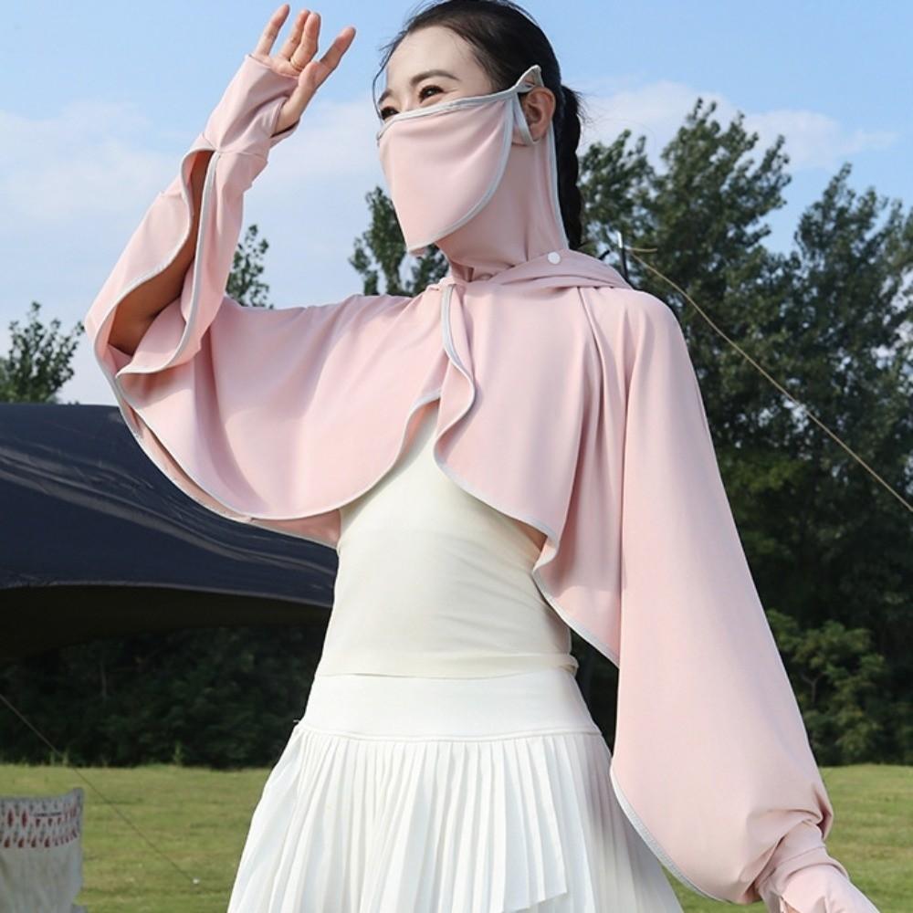 Long Sleeve Facemask Hat Sunscreen Shawl Solid Color Sun Protection Clothing Summer
