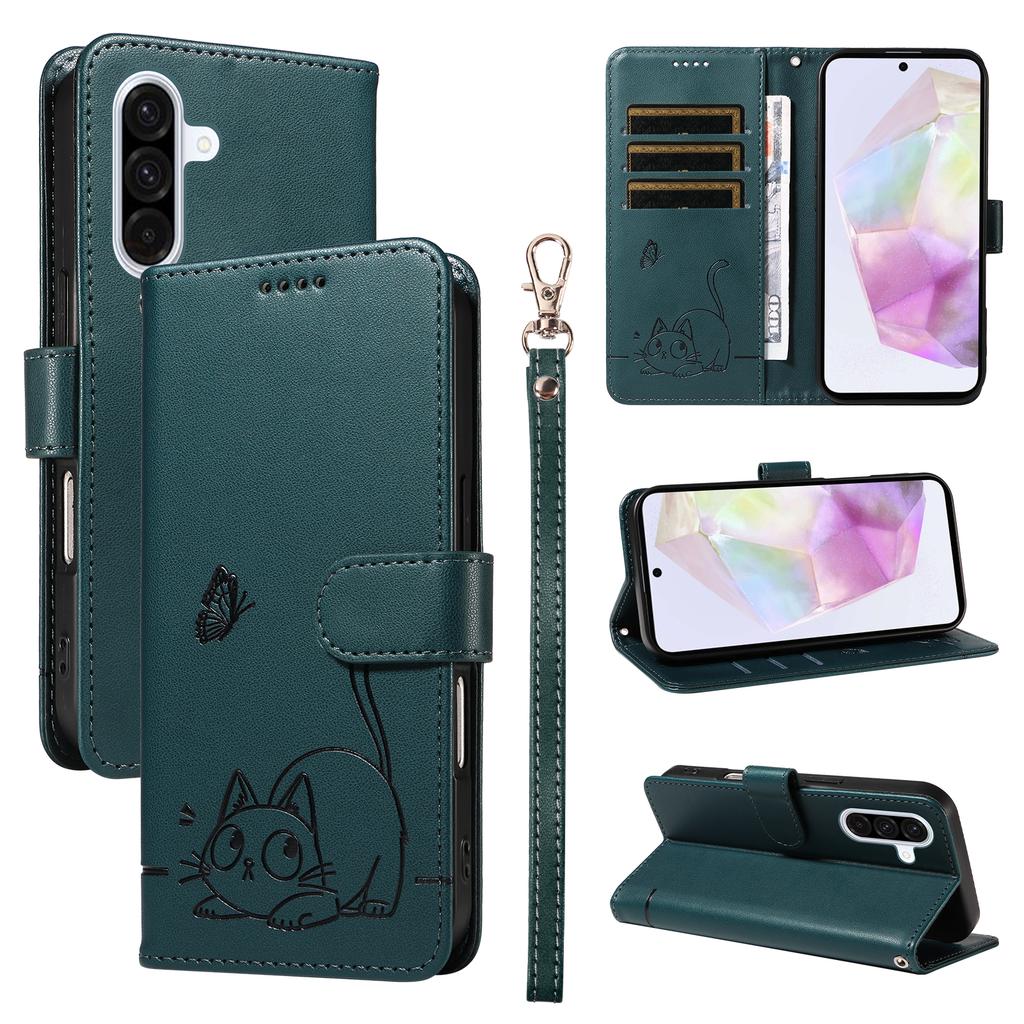 For Samsung Galaxy A36 5G Case Cat Pattern Imprint Leather Phone Cover with Wrist Strap