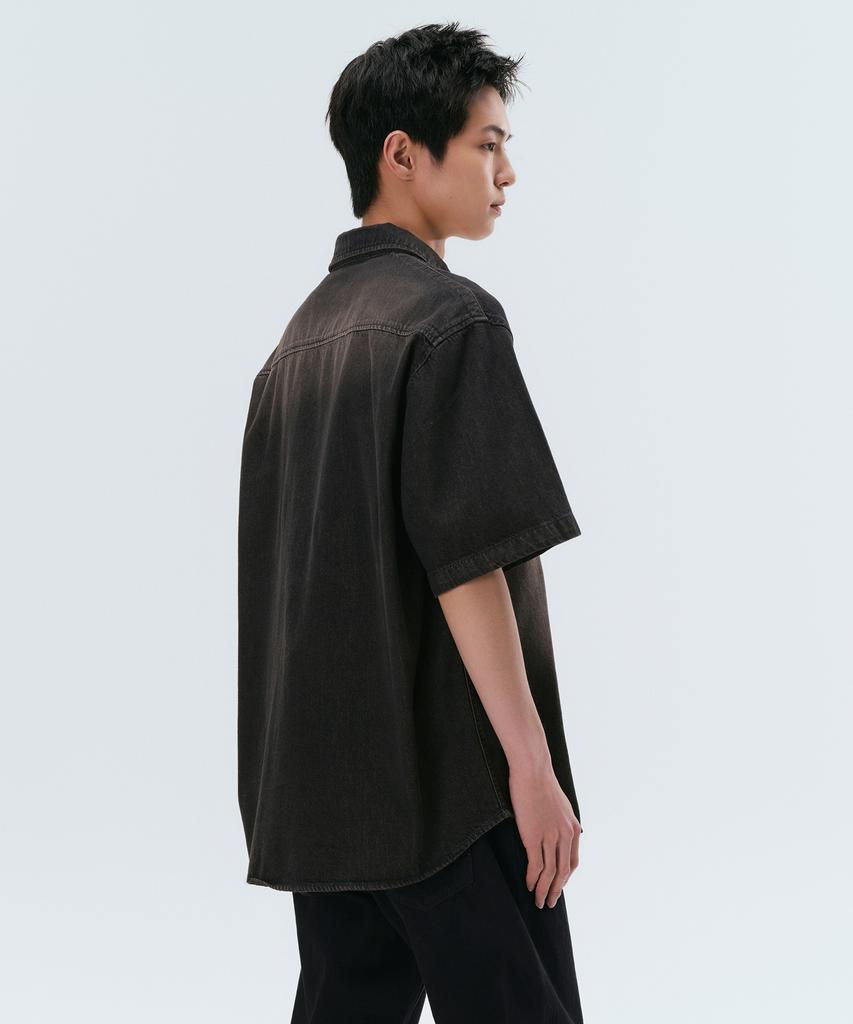 MUSINSA STANDARD Big Brush Relaxed Short Sleeve Denim Shirt [Yellow Black]