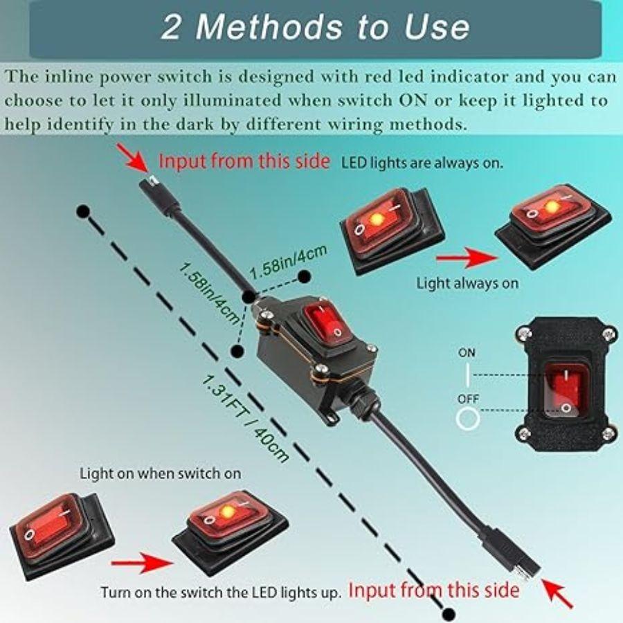 12V Power Switch with IP67 Waterproof Rating, 14AWG Cable with ON/Off Switch, Qu