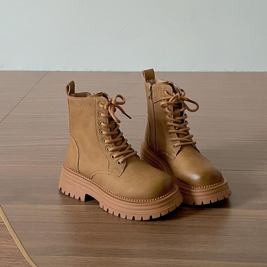 Мода Мода Женские Удобные Ботинки на Толстой Подошве Универсальные Ботильоны на Платформе для Осени Зимы Женская Обувь Ретро Ботинки на Шнуровке