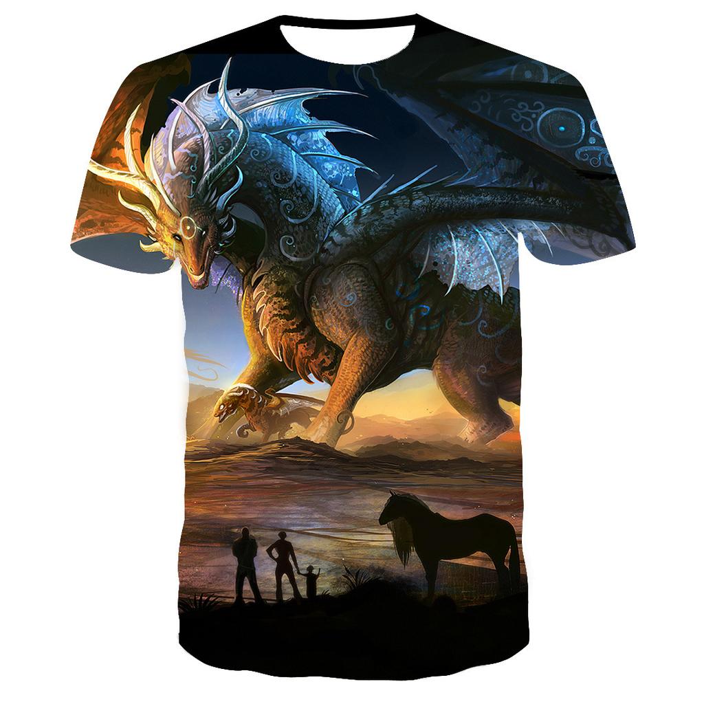 Round Neck Short Sleeve Streetwear Fly Dragon 3D T-shirt Men Women Printed Top Casual Couples Punk T Shirts