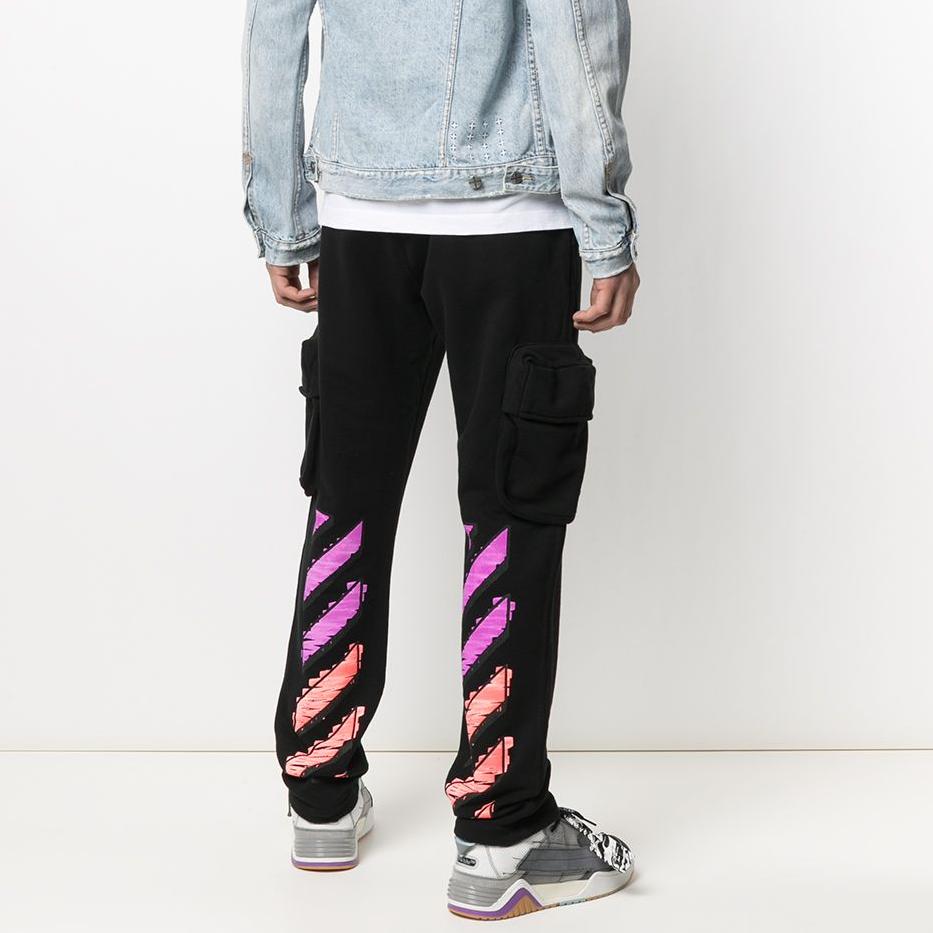 Off-White Спортивные брюки-карго Marker, черные/фуксия, мужские штаны OMCH036R21FLE0021032
