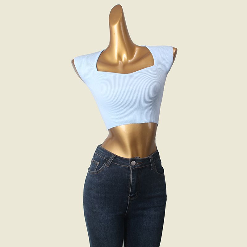 Sweetheart Sexy Short Sleeve Knitwear Summer Sexy Square Collar Crop Top Foreign Trade Original Order T-shirt