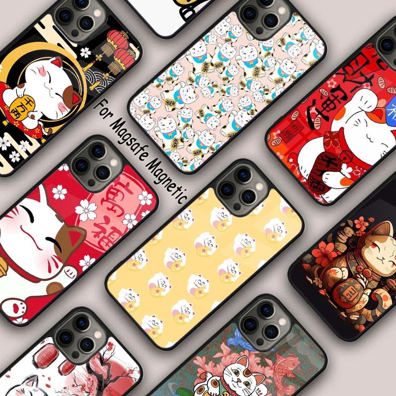 Japanese Lucky Cat Magnetic Phone Case For APPLE iPhone 17 Air 16 14 13 12 Pro Max 15 Plus Wireless Charge With MagSafe Cover