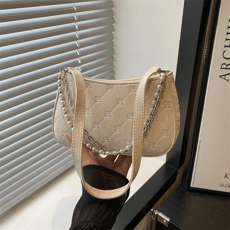 Сумка Женская Чистое Желание Жемчуг Металл Двойная Цепочка Сумка Под Мышку Сумка Женская для Поездок На Работу Сумка На Плечо