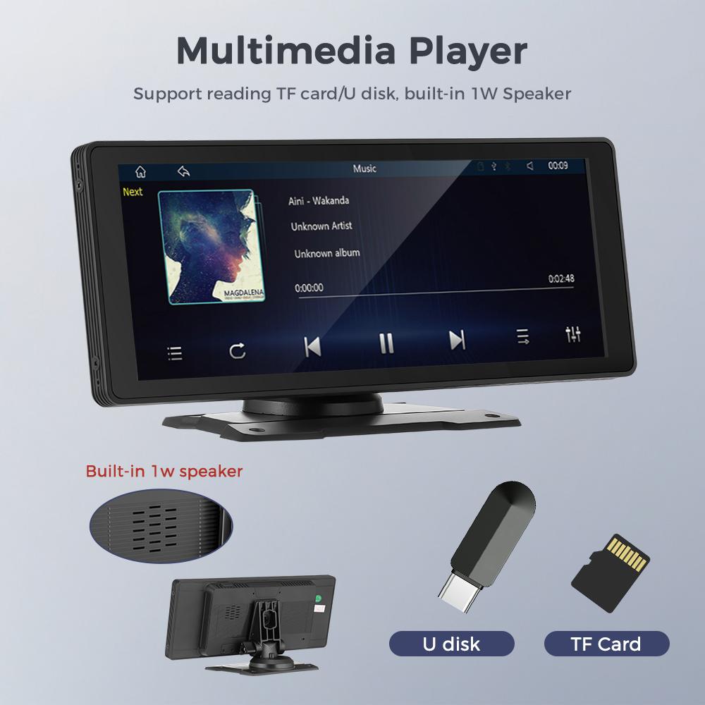Автомобильный плеер Дисплей Монитор CarPlay Android Auto Мультимедийный MP5-плеер 10,26-дюймовый Портативный IPS-экран WiFi Bluetooth FM с 720P Видеорегистратором