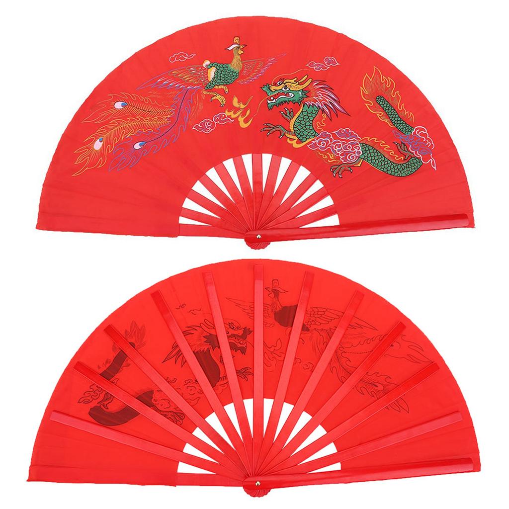 Red Tai Chi Martial Arts Kung Fu Bamboo Fan Right Hand Wushu Dance Practice Training
