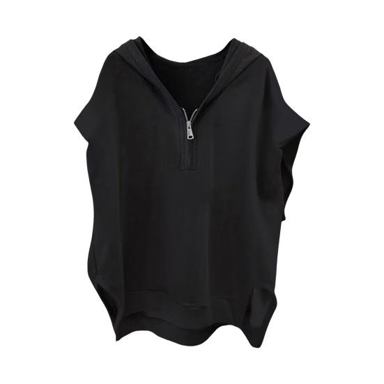 Мужской топ в стиле хип-хоп, свободный однотонный пуловер без рукавов с капюшоном на молнии, уличная одежда, клубная вечеринка, уличный хиппи