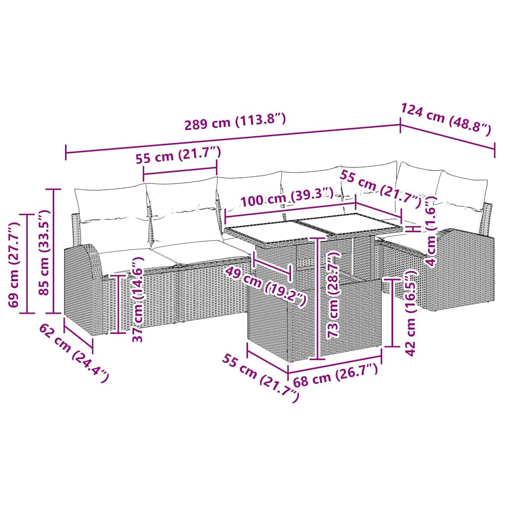 7 Piece Grey Garden Sofa Set with Cushions