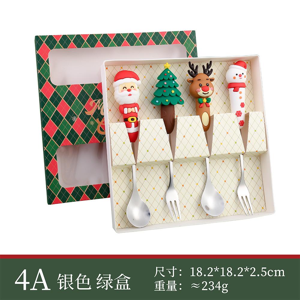 Christmas Day Dessert Spoon Creative Santa Claus Snowman Gift Spoon Fork Tableware Set Cartoon Stainless Steel Cutlery Spoon Set